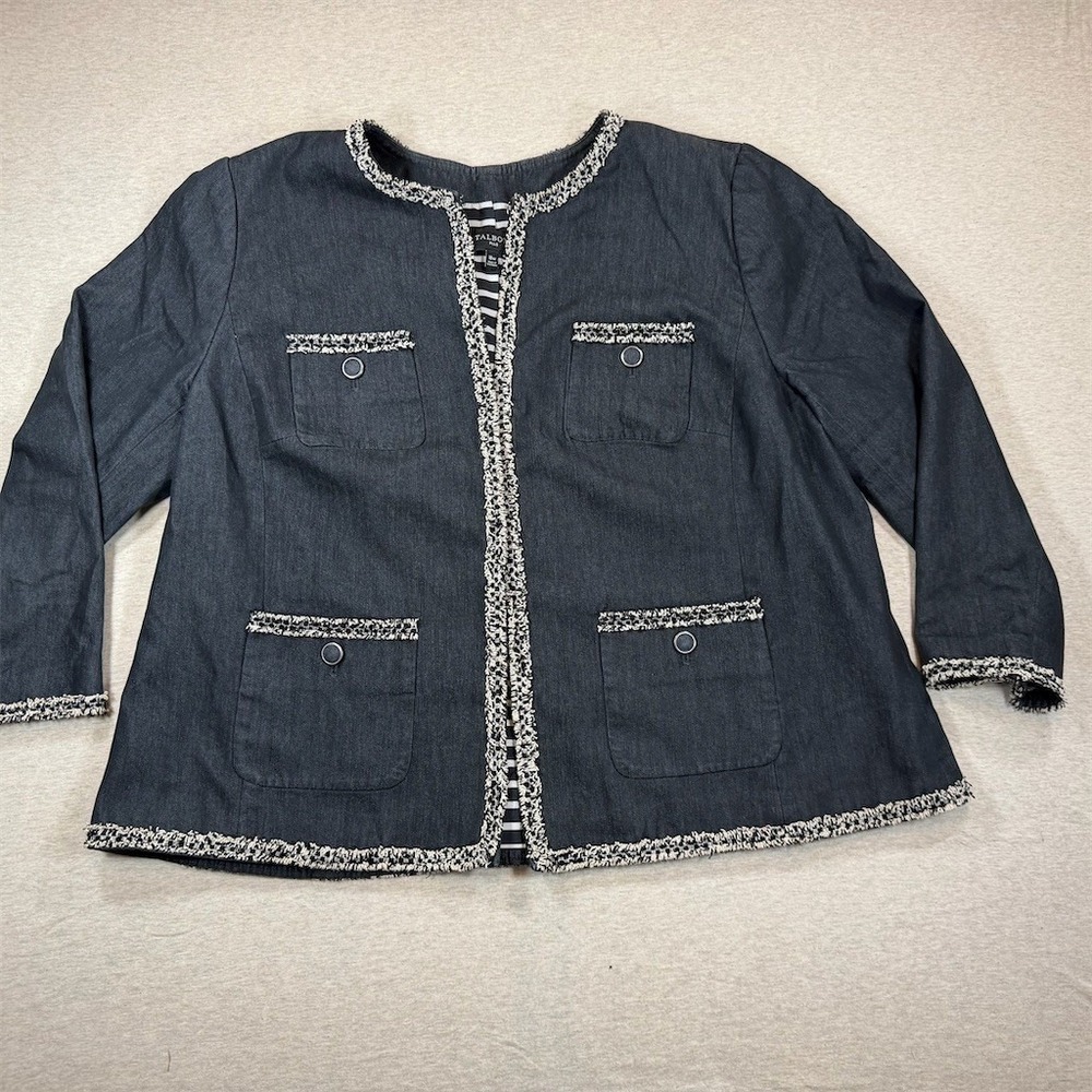 Talbots Dark Navy Trimmed Tweed-Style Jacket